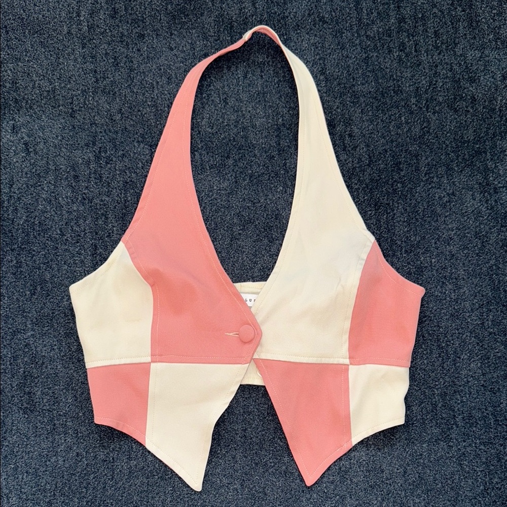 Pink/ Cream Halter vest top
